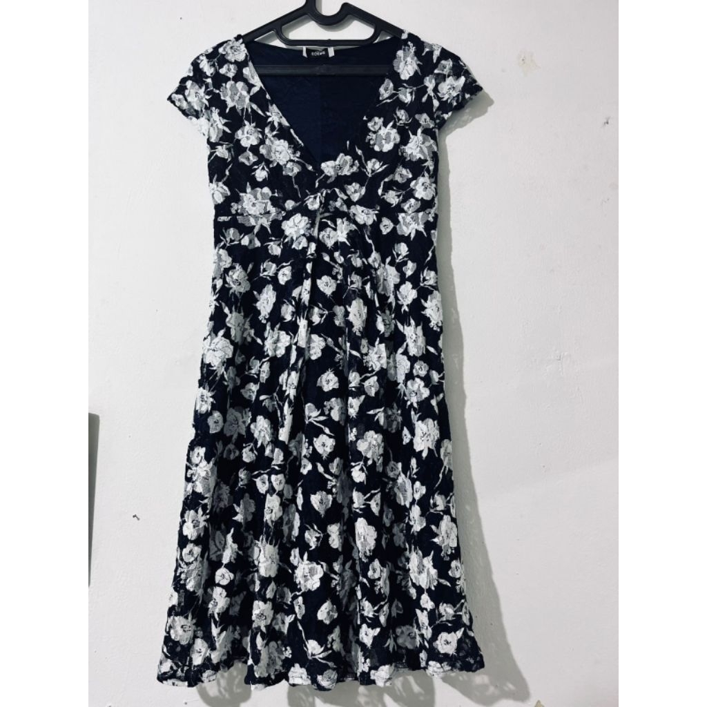 mini dress brokat warna biru