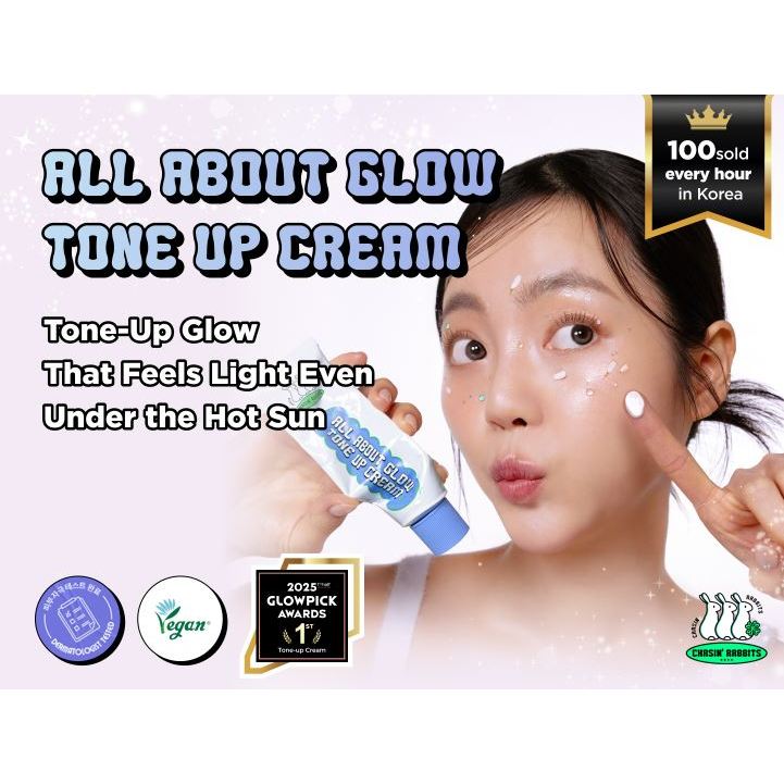 READY STOCK CHASIN' RABBITS All About Glow Tone-up Cream 50ML , Natural Makeup Base, No Makeup Natur