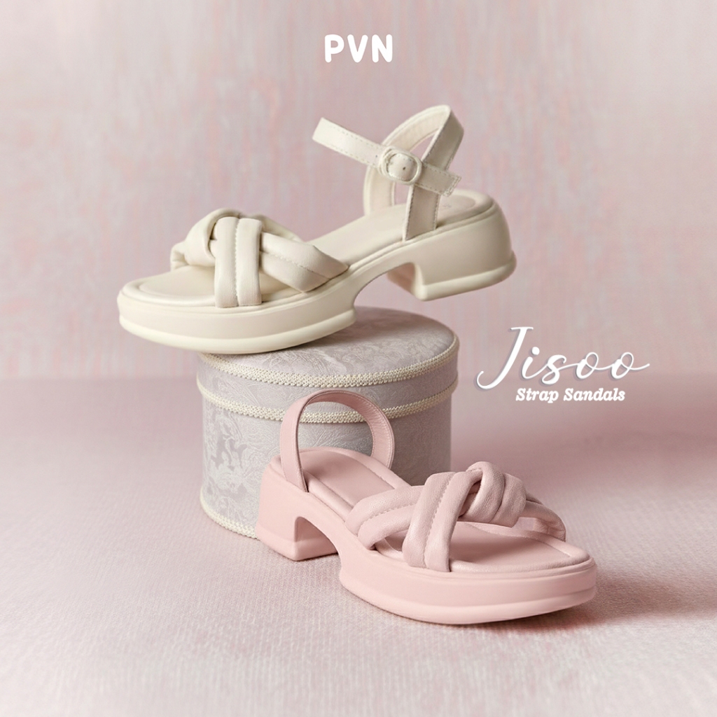 PVN Jisoo Strap Sandal Wanita Black Cream 286