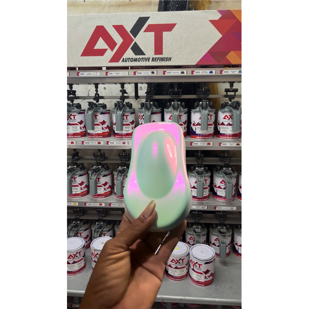 cat putih+special effect diamond pink PU (partikel lebih besar effect lebih tajam dari xiralic)