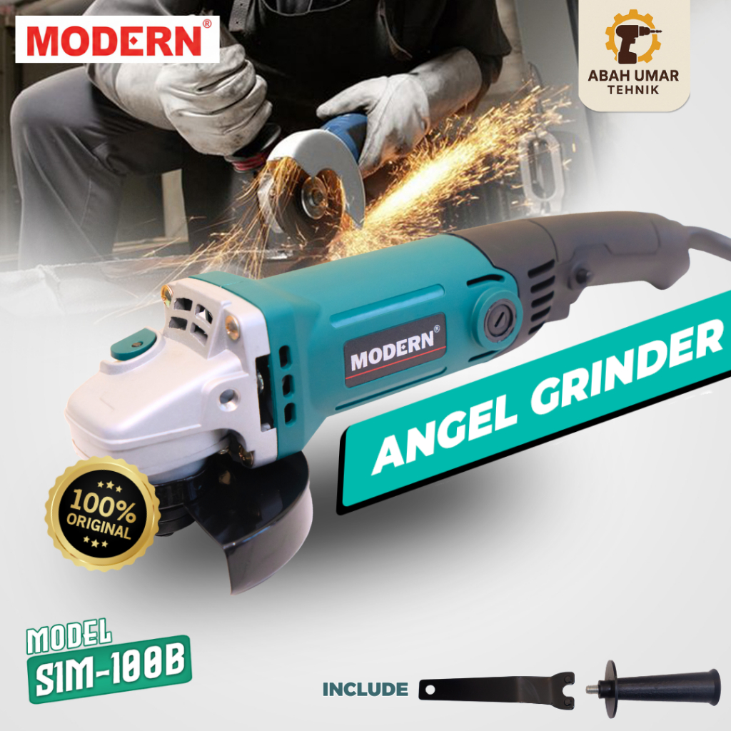 Modern SIM100B Gerinda Tangan 4 Inch 400W Angle Grinder SIM-100B Original Kuat 11000 RPM Potong Pole