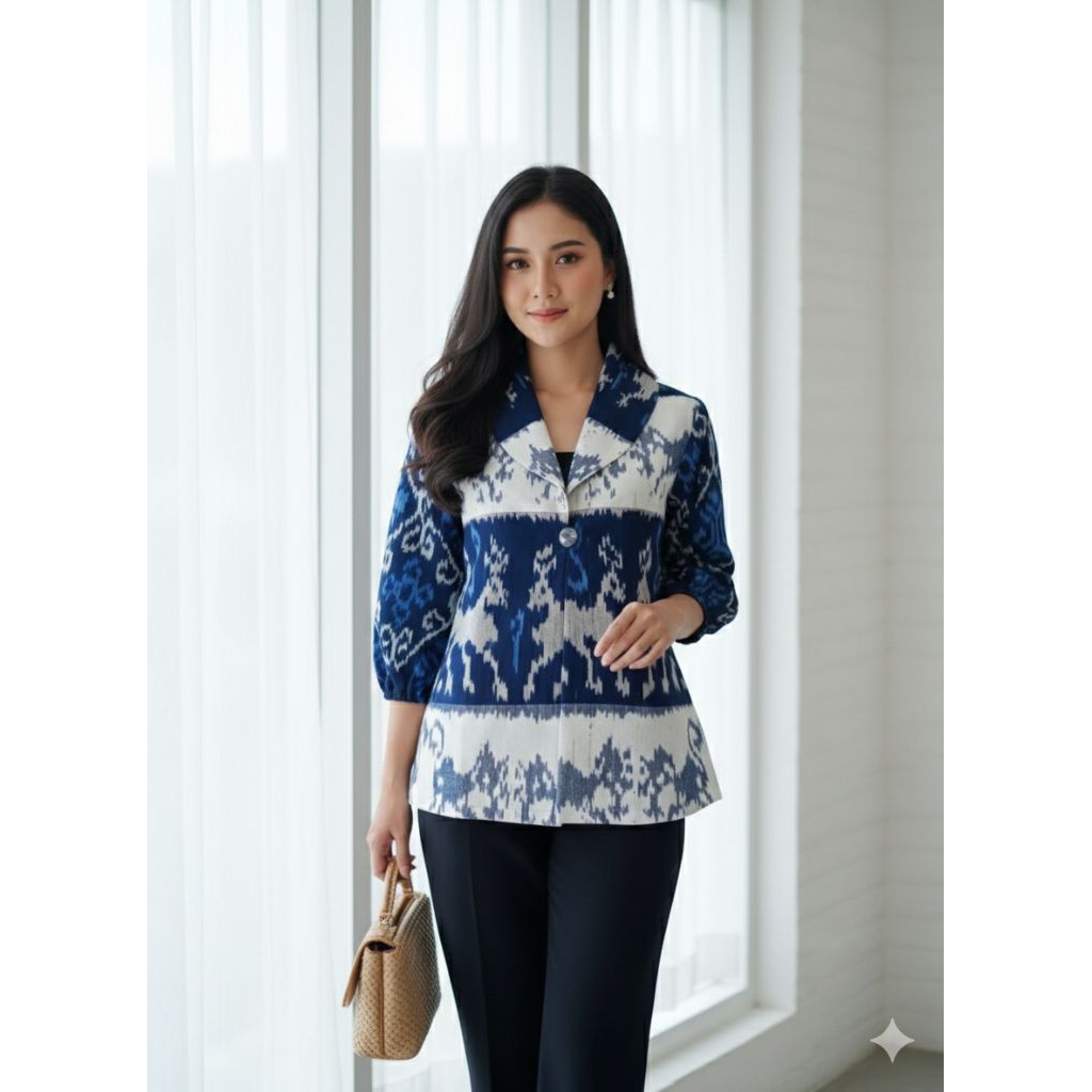 TENUN_GAYA Blazer tenun motif ayam sumba blazer murah baju tenun jepara atasan wanita fashion tenun 