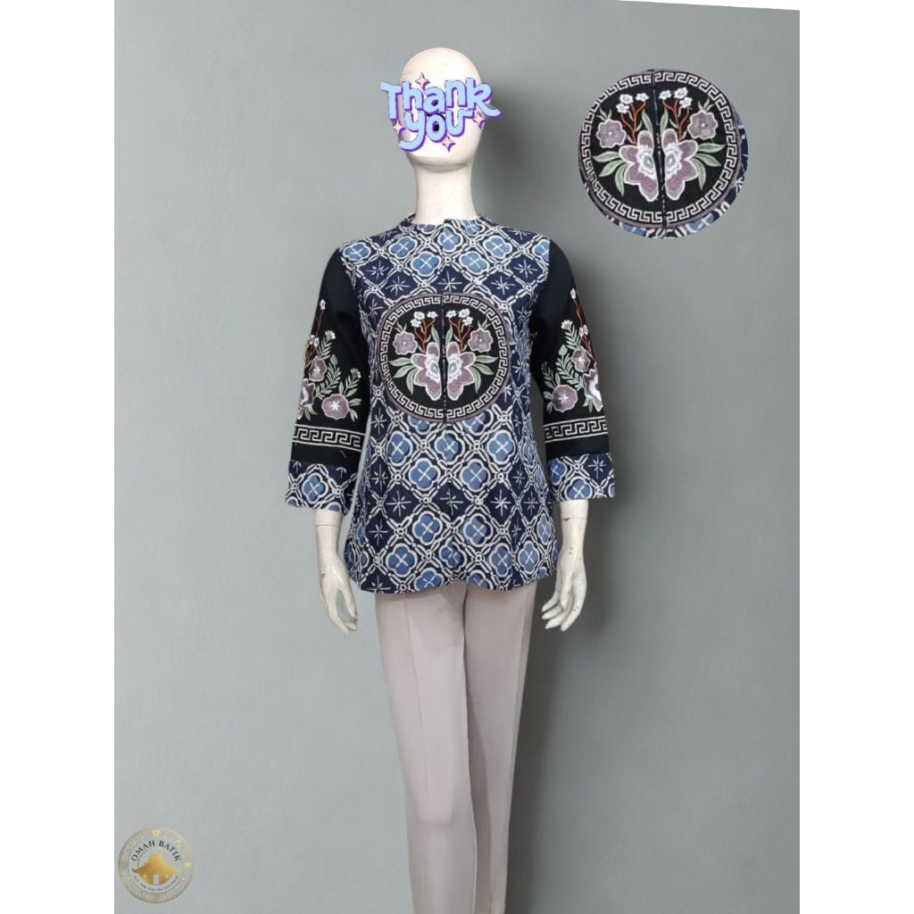 Atasan Batik Blouse Wanita Kain Katun Premium Bordir Elegan