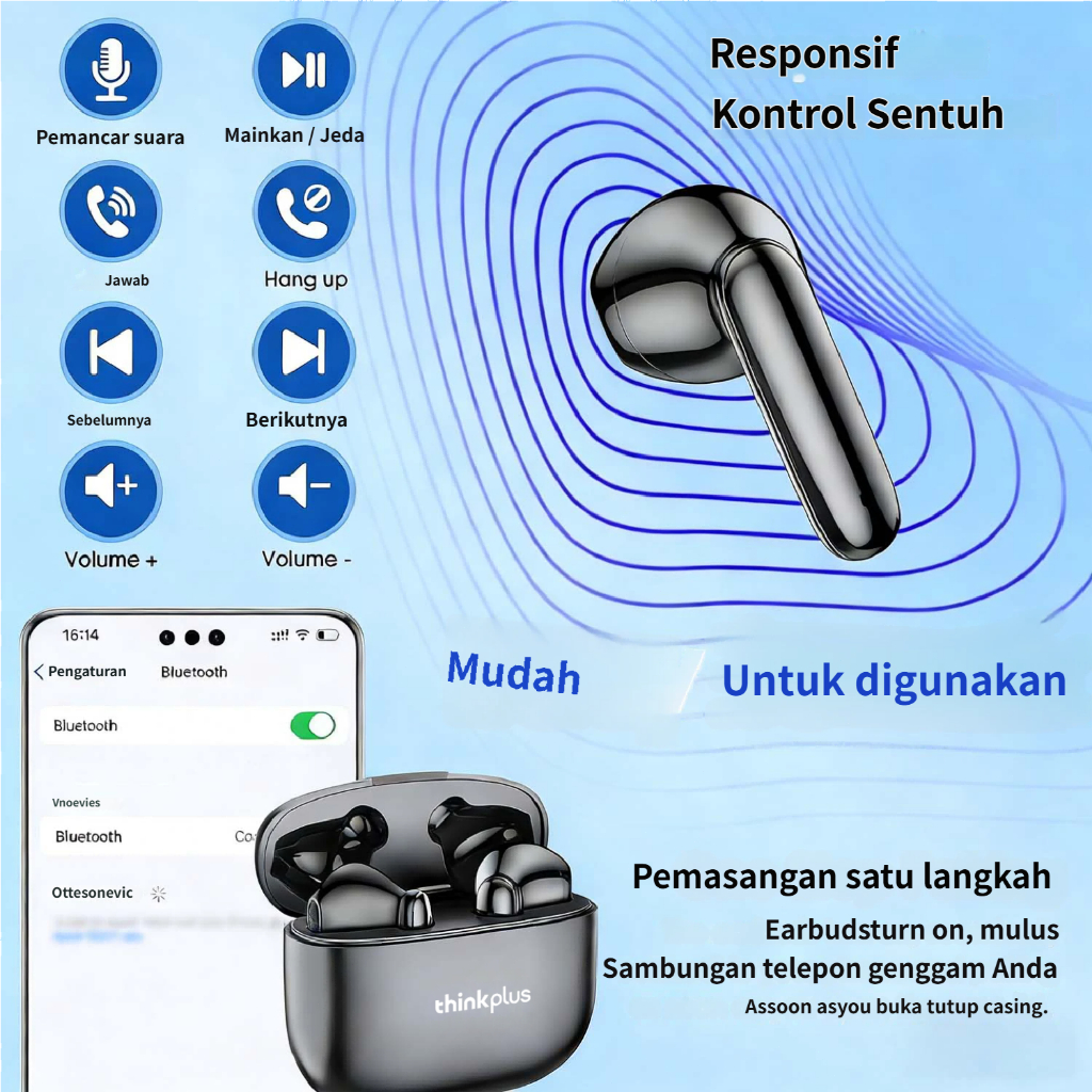 PROMO TERBARU LENOVO THINKPLUS EARPHONE BLUETOOTH THINKPLUS TWS HEADPHONE NIRKABEL EARBUD HEADSET