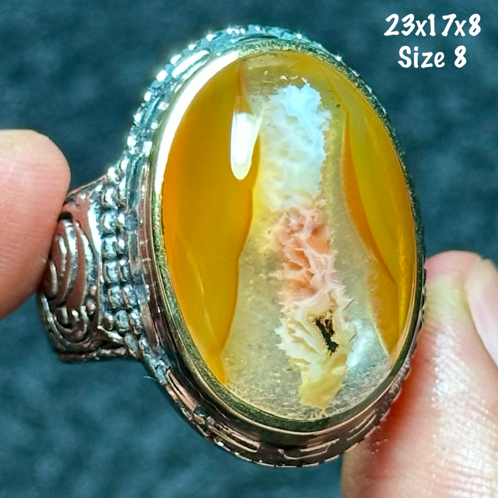 Cincin Batu Akik Natural Baturaja Ice Junder Motif U lat 3D Didalam Batu Aquarium Kristal (asli alam