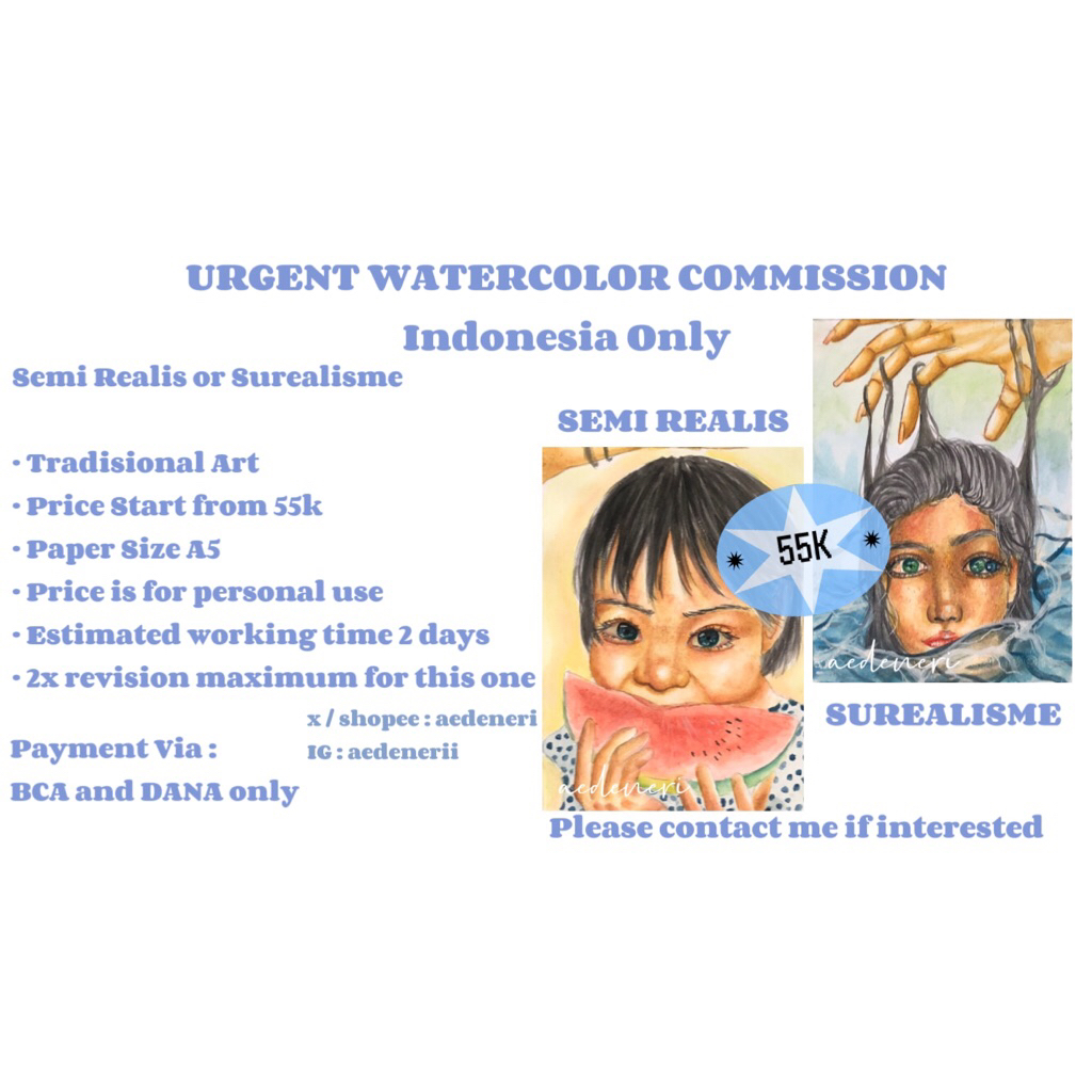 OPEN COMMISSION WATERCOLOR TRADISIONAL ART | WATERCOLOR PAINTING | HADIAH UNTUK PACAR WEDDING TEMAN 