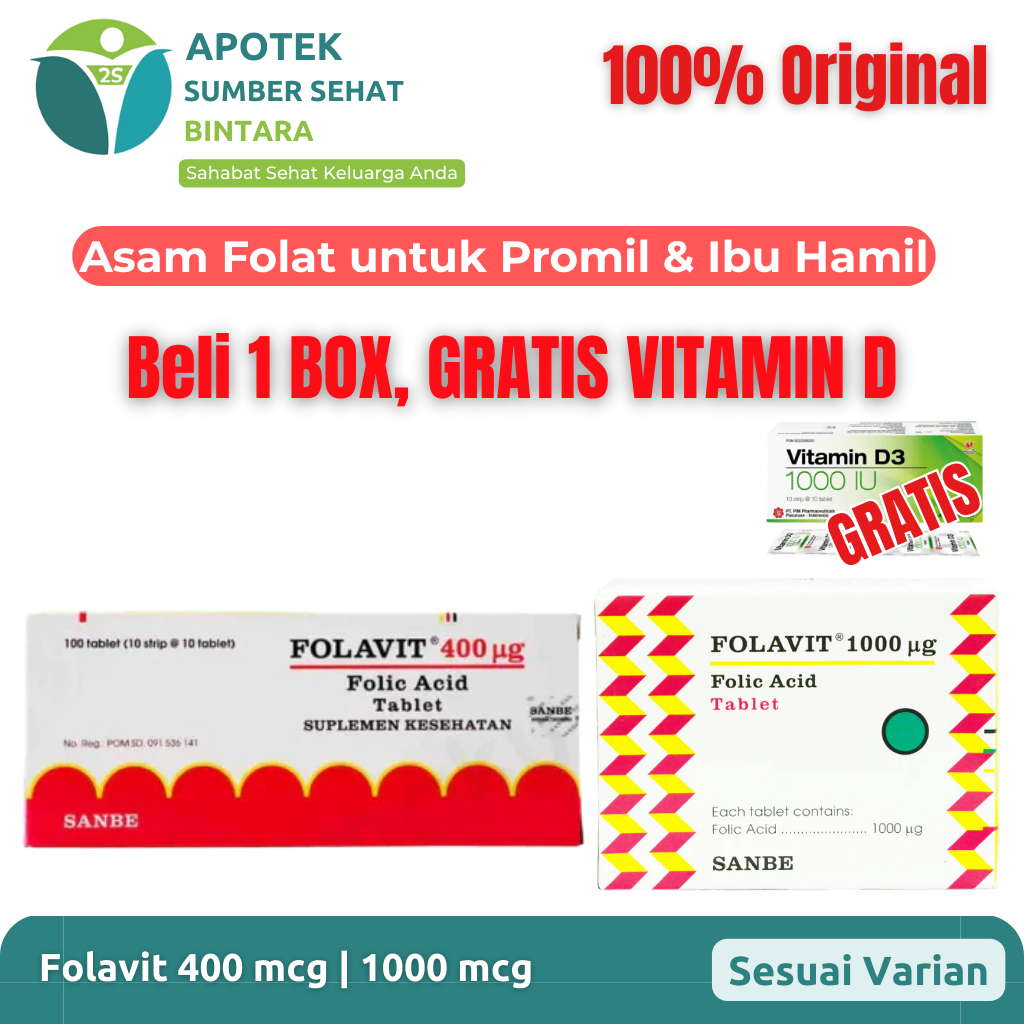 Folavit 400 mcg | 1000 mcg – Vitamin Asam Folat untuk Promil & Ibu Hamil