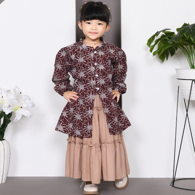 AZZAHRA Tunik Melayu Anak Set Rok Susun Umur 2-11 Tahun Bahan Katun Bordir Premium Mix Rayon Twill