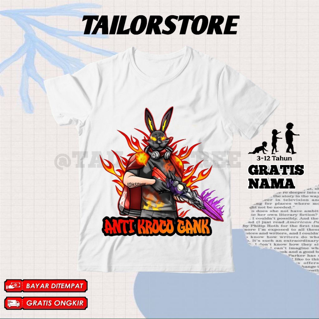 (BISA COD) Kaos Anak Motif Free Fireee Anti Kroco Gank / Baju Anak Atasan Karakter FF Free F Event B