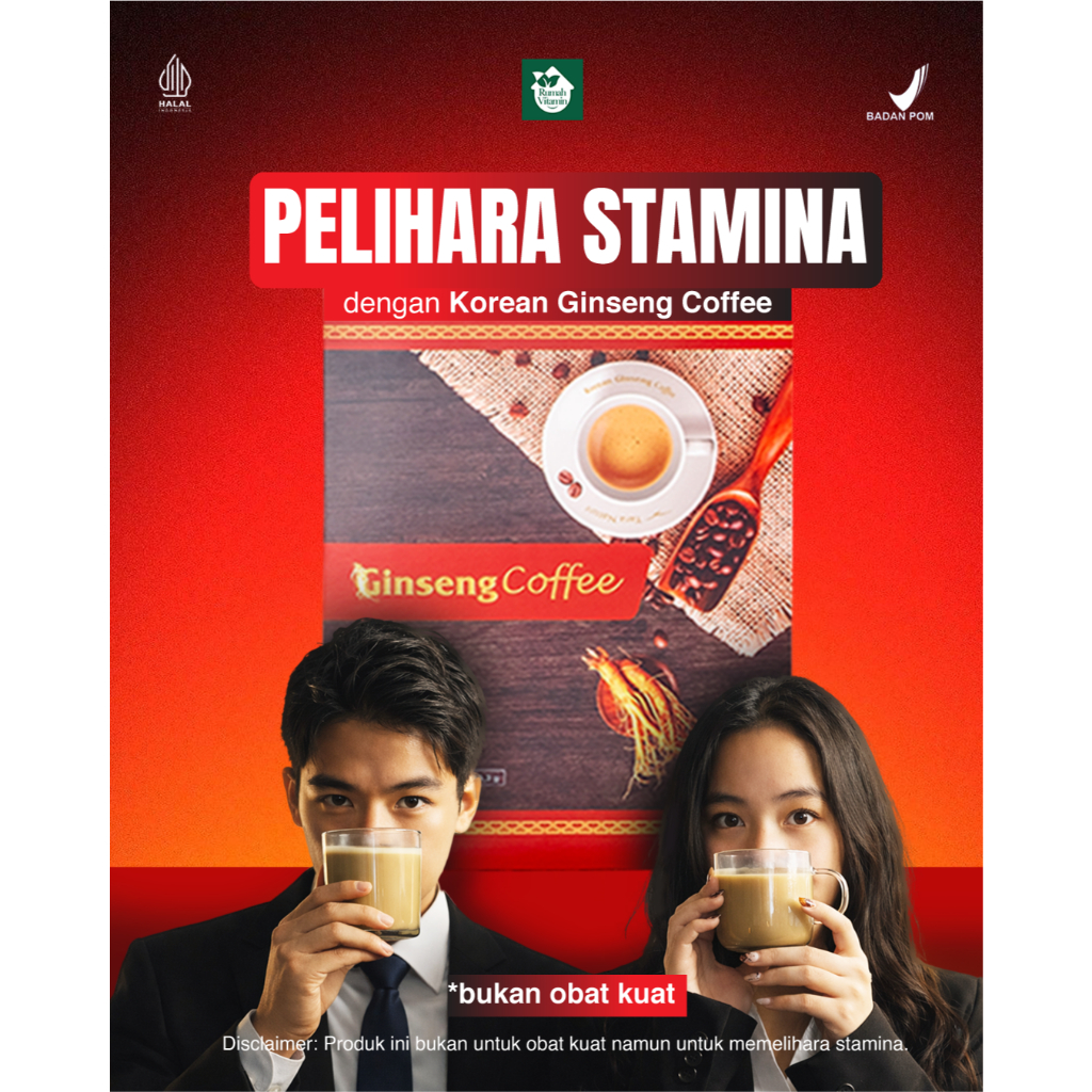 Kopi Ginseng Coffee - Kopi Ginseng Merah Korea untuk membantu memelihara stamina - Isi 5 dan 20 Sach