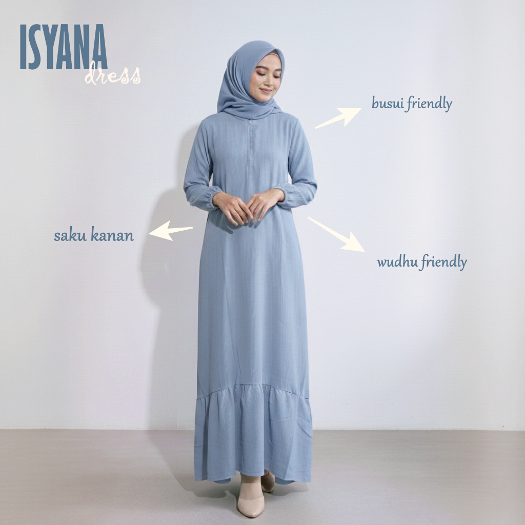 DRESS ISYANA MIULAN gamis wanita crinkle airflow nyaman, elegan terbaru