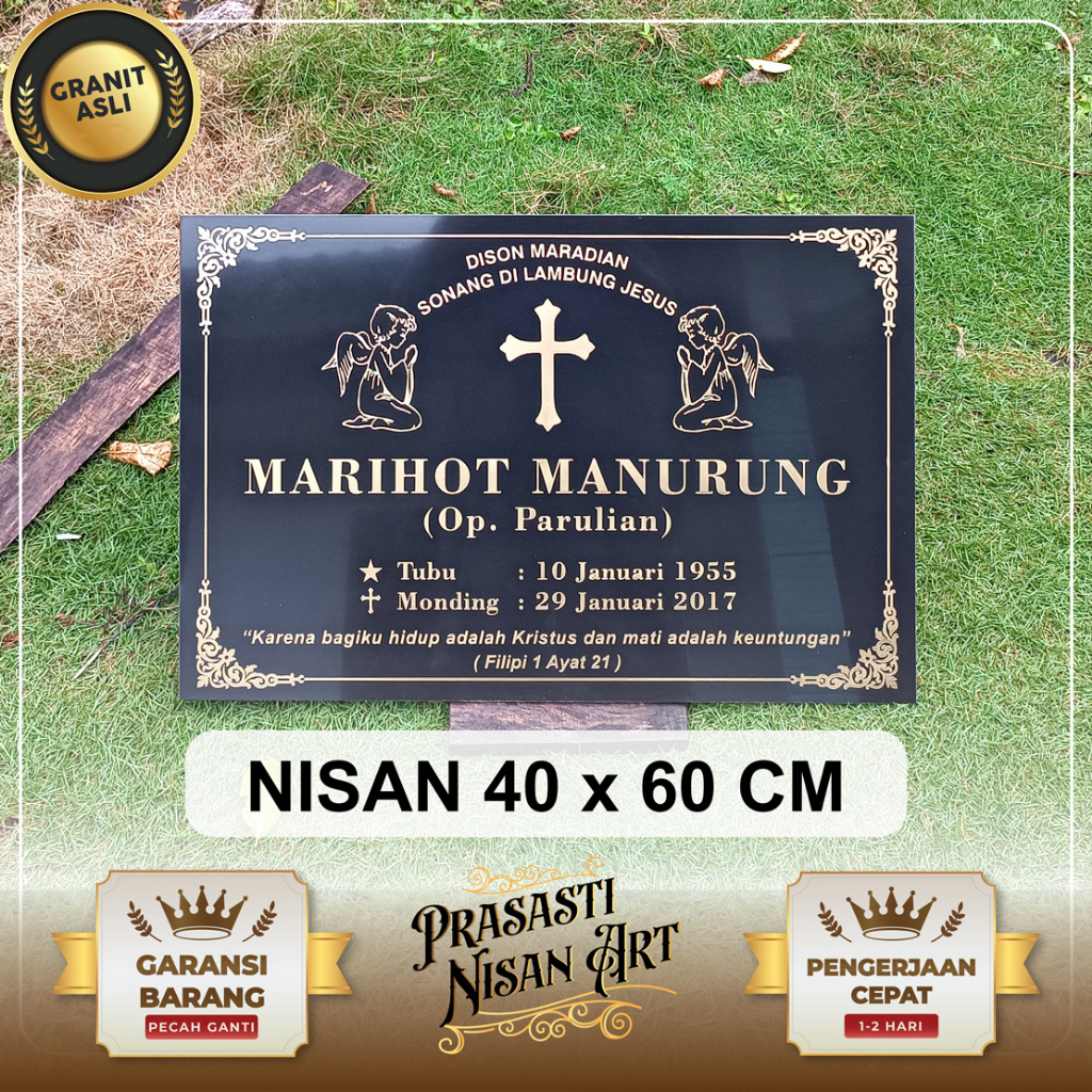 Kristen 60 x 40 CM Batu Nisan Granit Asli