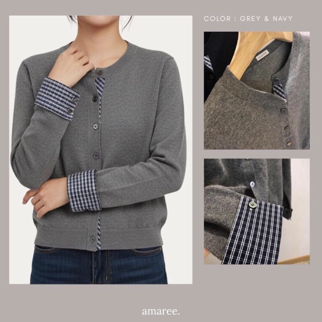 READY STOCK Nyla Plaid Cardigan / Cardigan wanita premium / Cardigan plaid wanita / Cardigan navy gr