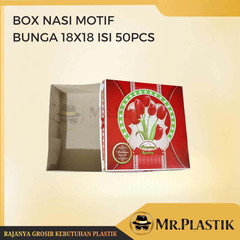 Dus | Box | Kotak Nasi Kue Makanan Uk 18X18 Motif Bunga 18 X 18