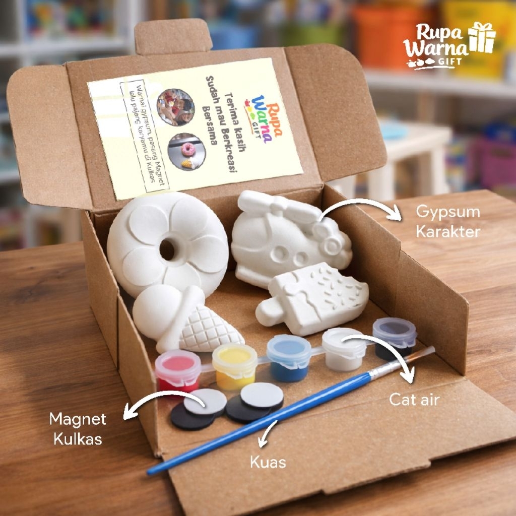 Set Mewarnai Maget Kulkas Gypsum Anak dengan Cat Warna dan Kuas