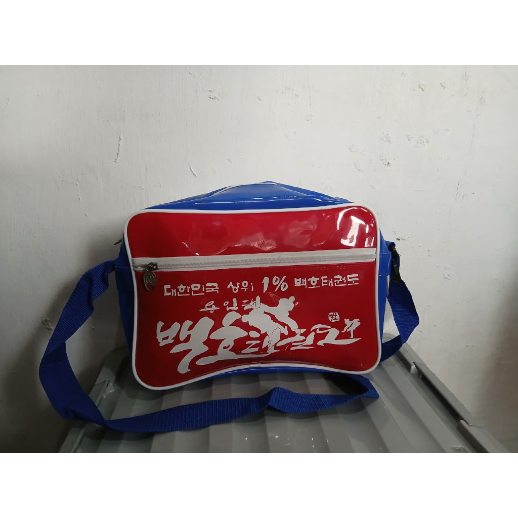 tas sling bag slempang pria cowo PVC tebal merah biru preloved LIKE NEW