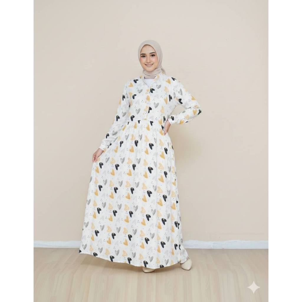 DAISY - Daisy White Homedress Gamis Rayon Motif Premium Terbaru – Dress Muslimah Lengan Panjang Busu
