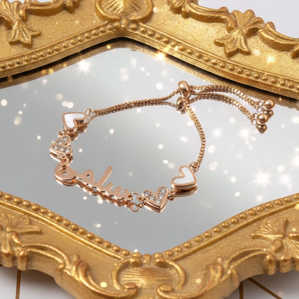 Gelang Serut Love Custom Nama Arab Latin Accesoris Wanita