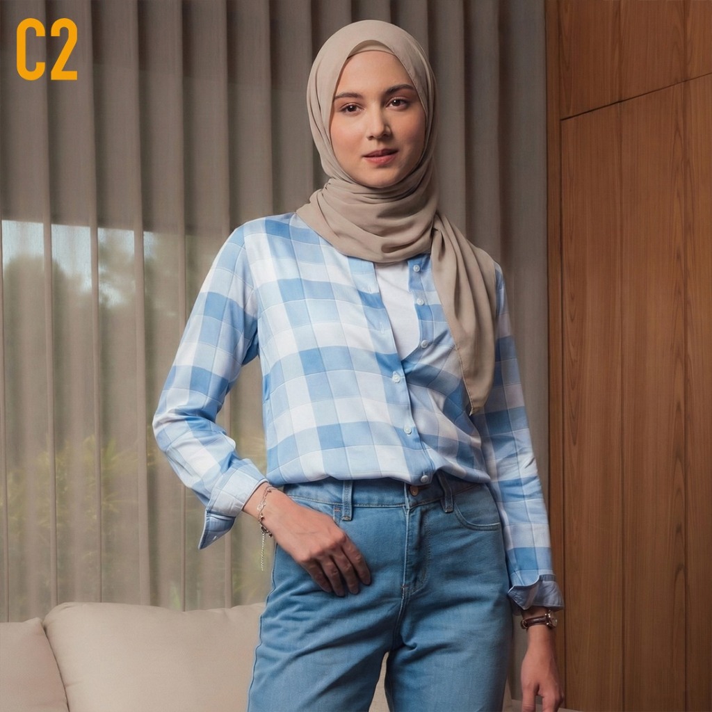 C2 Hugson Blue Kemeja Casual Wanita