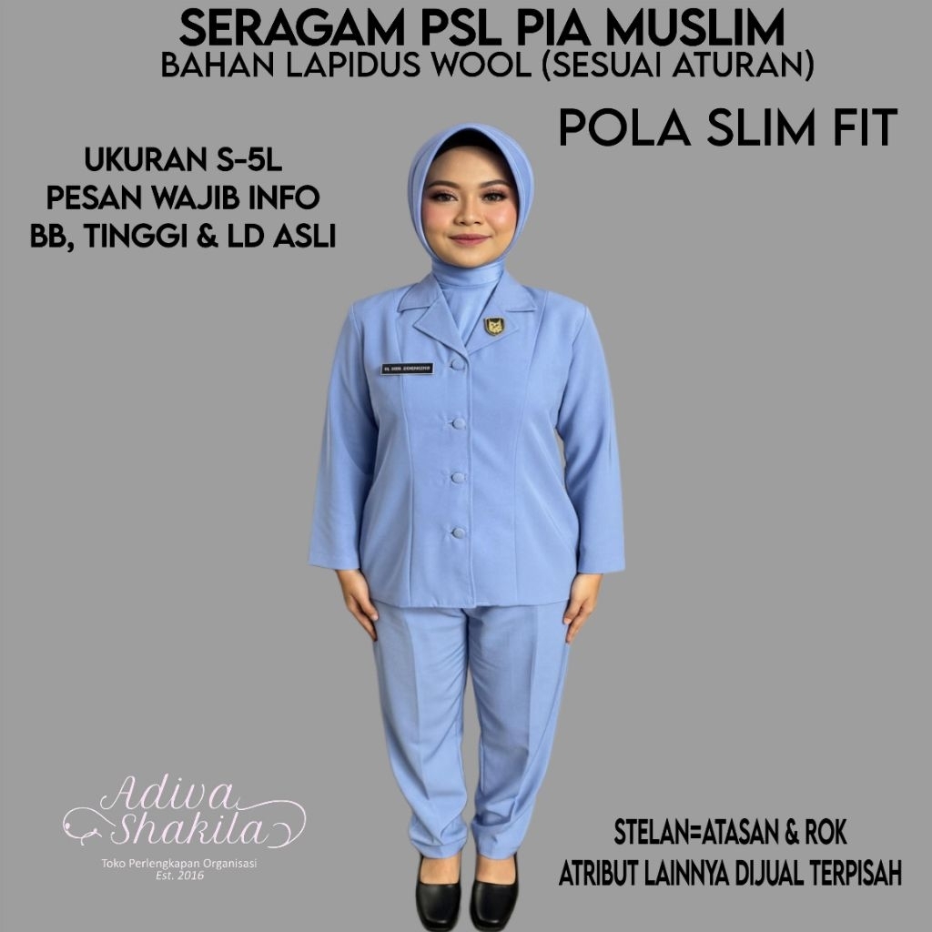 ADIVA - SERAGAM PSL PIA MUSLIM/PSL LENGAN PENDEK/CELANA PSL SAJA | BAHAN LAPIDUS WOOL | SUDAH JAHIT 