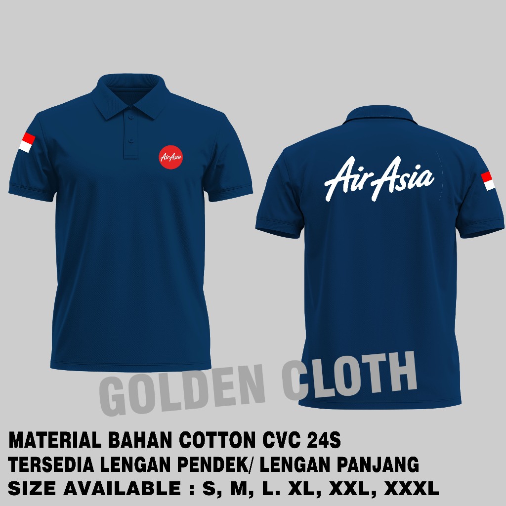 Kaos Polo Kerah Maskapai Air Asia Lengan Pendek Bahan Katun Lacos