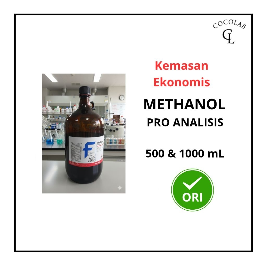 Metanol PA Methanol Pro Analisis Kemasan 1 Liter dan 500 mL untuk Laboratorium dari Fischer