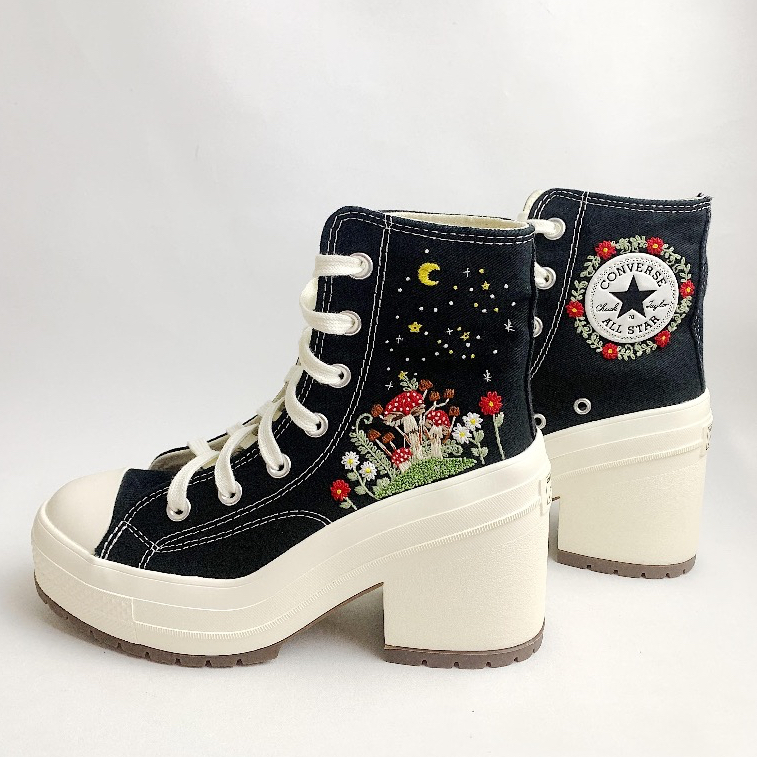 RED FLOWERS HIGH HEELS EMBROIDERY CONVERSE DELUXE