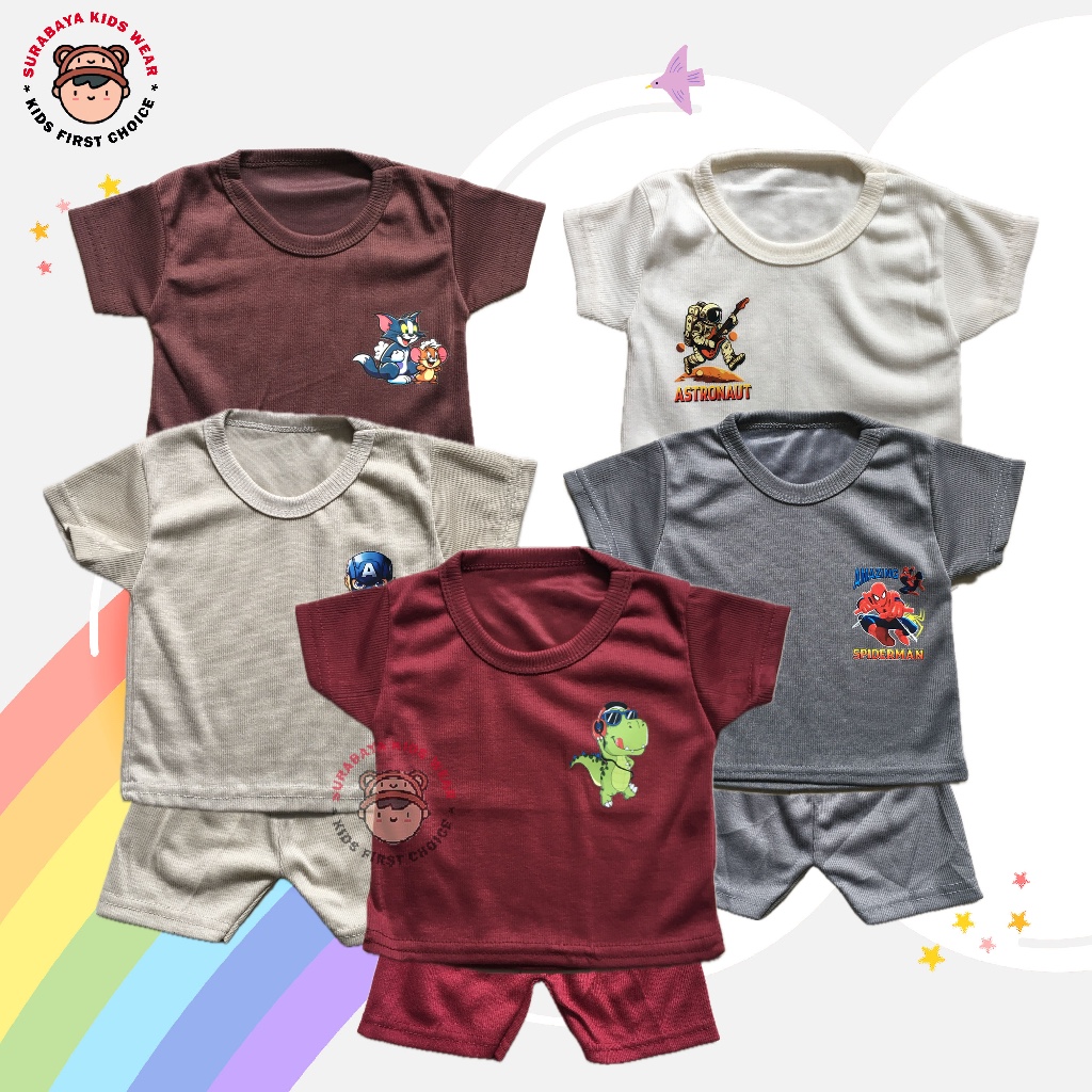 Setelan Kaos Anak / Baju Anak Laki - Laki Polos Bahan Knit