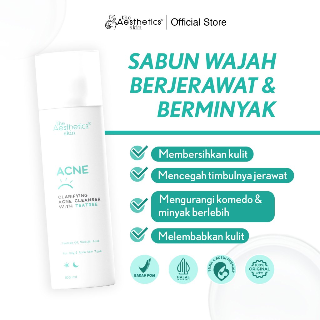 The Aesthetics Skin Clarifying Acne Cleanser with Tea Tree 100ml | Sabun Wajah Berminyak dan Berjera