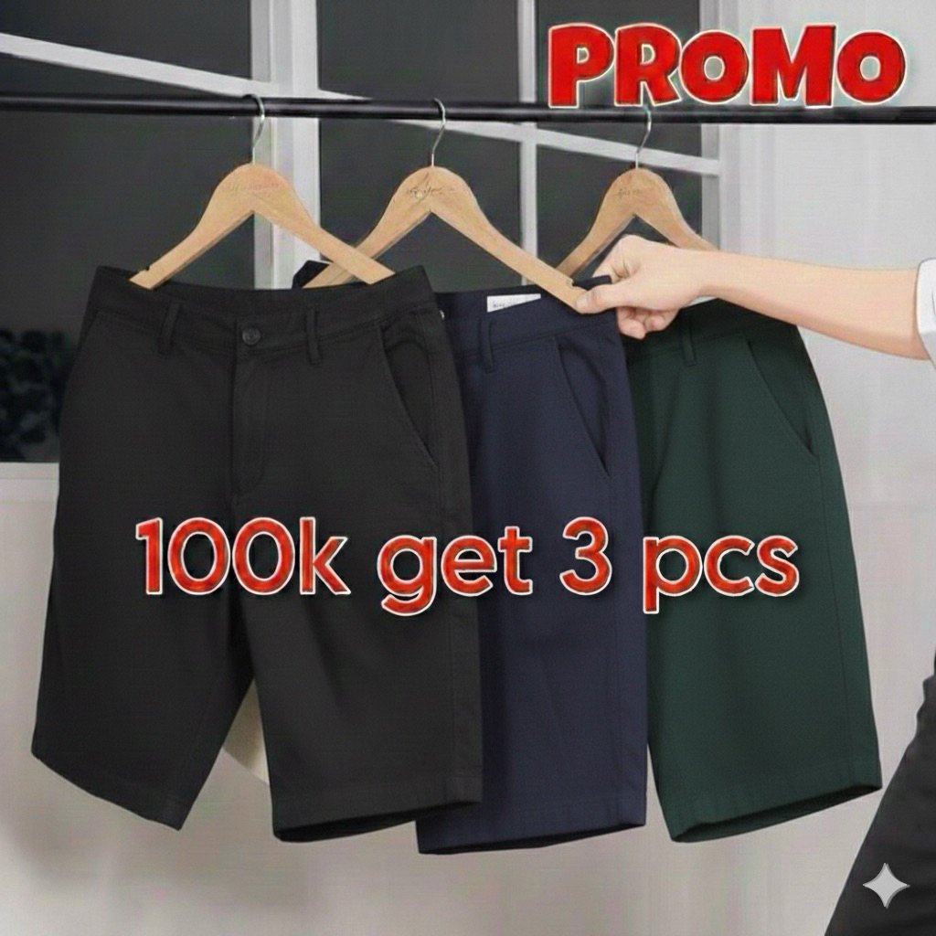 PROMO PAKET HEMAT CELANA PENDEK CHINOS 100 RIBU DAPAT 3