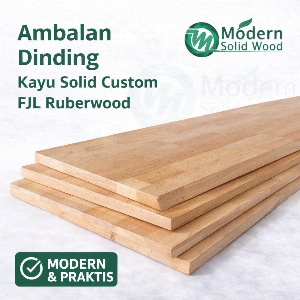 Ambalan Dinding Kayu Solid Custom FJL Rubberwood Rak Minimalis Aesthetic