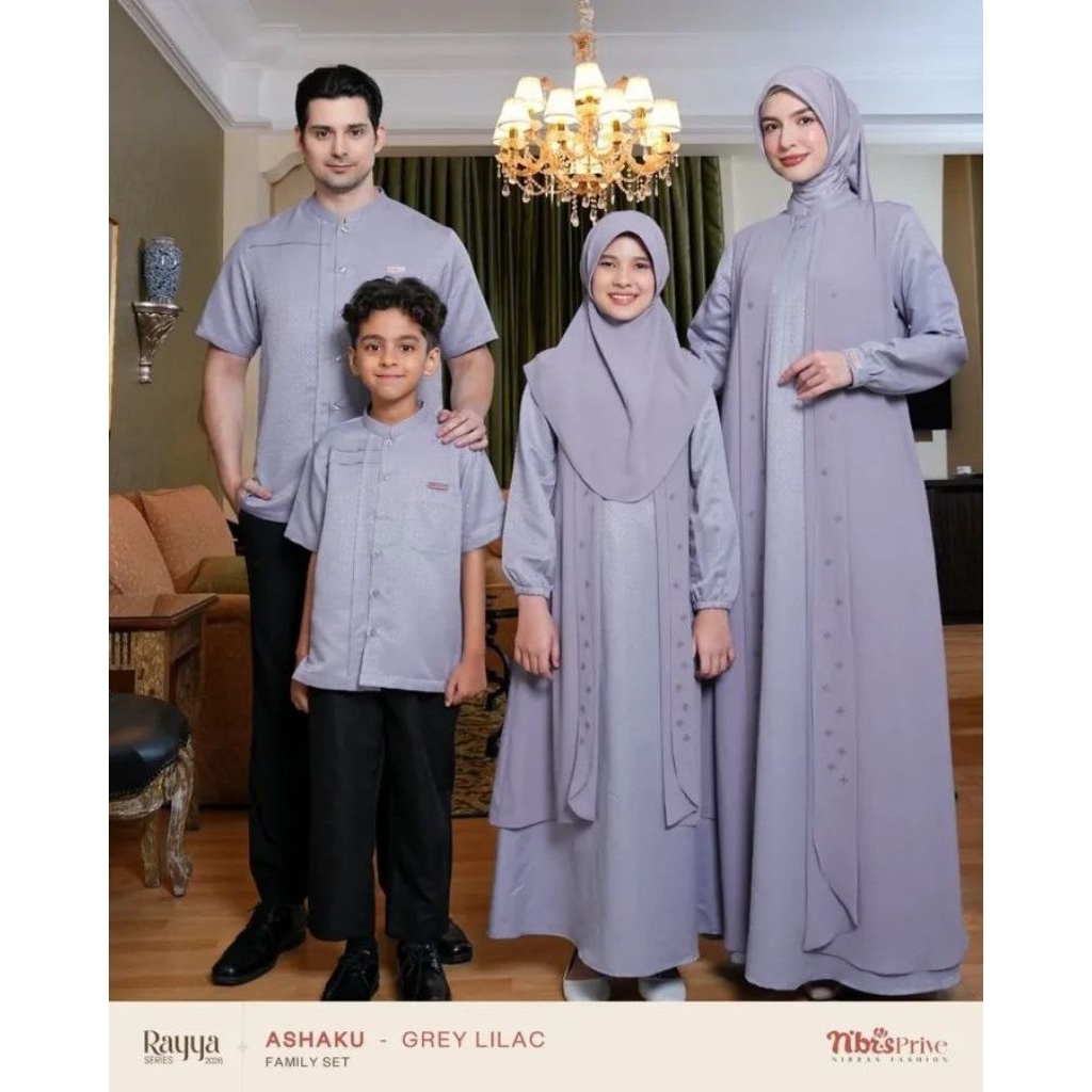 BUSANA MUSLIM TERBARU SARIMBIT NIBRAS 2026 FAMILY SET ASHAKU GREY LILAC ORI