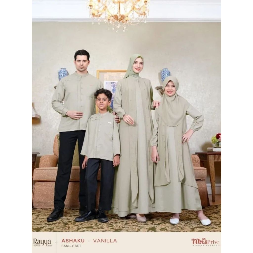 BUSANA MUSLIM TERBARU SARIMBIT NIBRAS 2026 FAMILY SET ASHAKU VANILA ORI