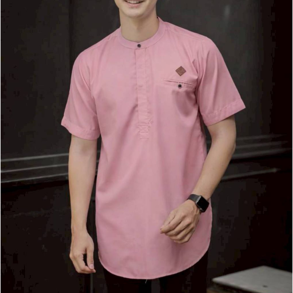 [COD] baju koko pria terbaru Original / Kurta Cotton Pique Lengan Pendek Premium  - Salem,Denim