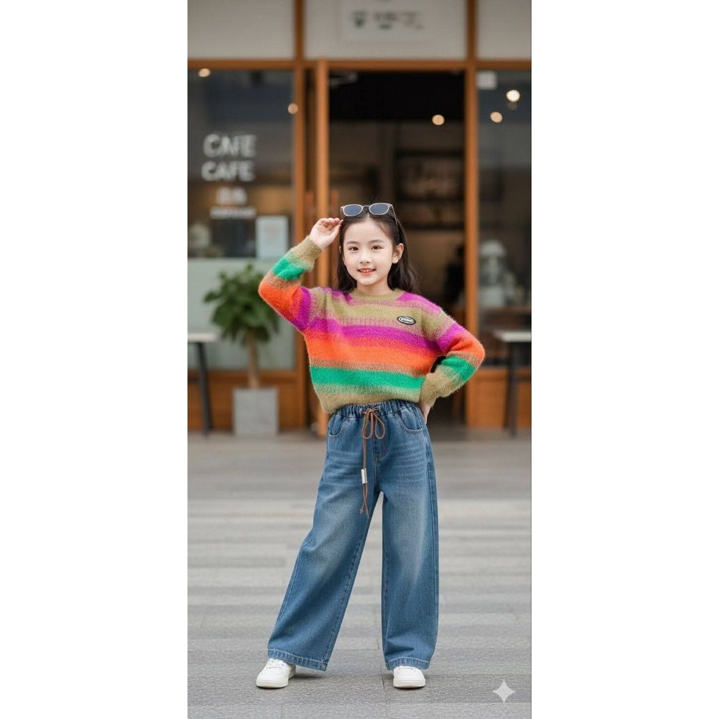 set rajut pelangi celana skena import premium