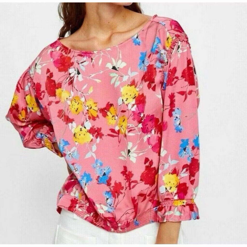 ZARA Auth Pink Shirt Blouse Bunga Pink Flower
