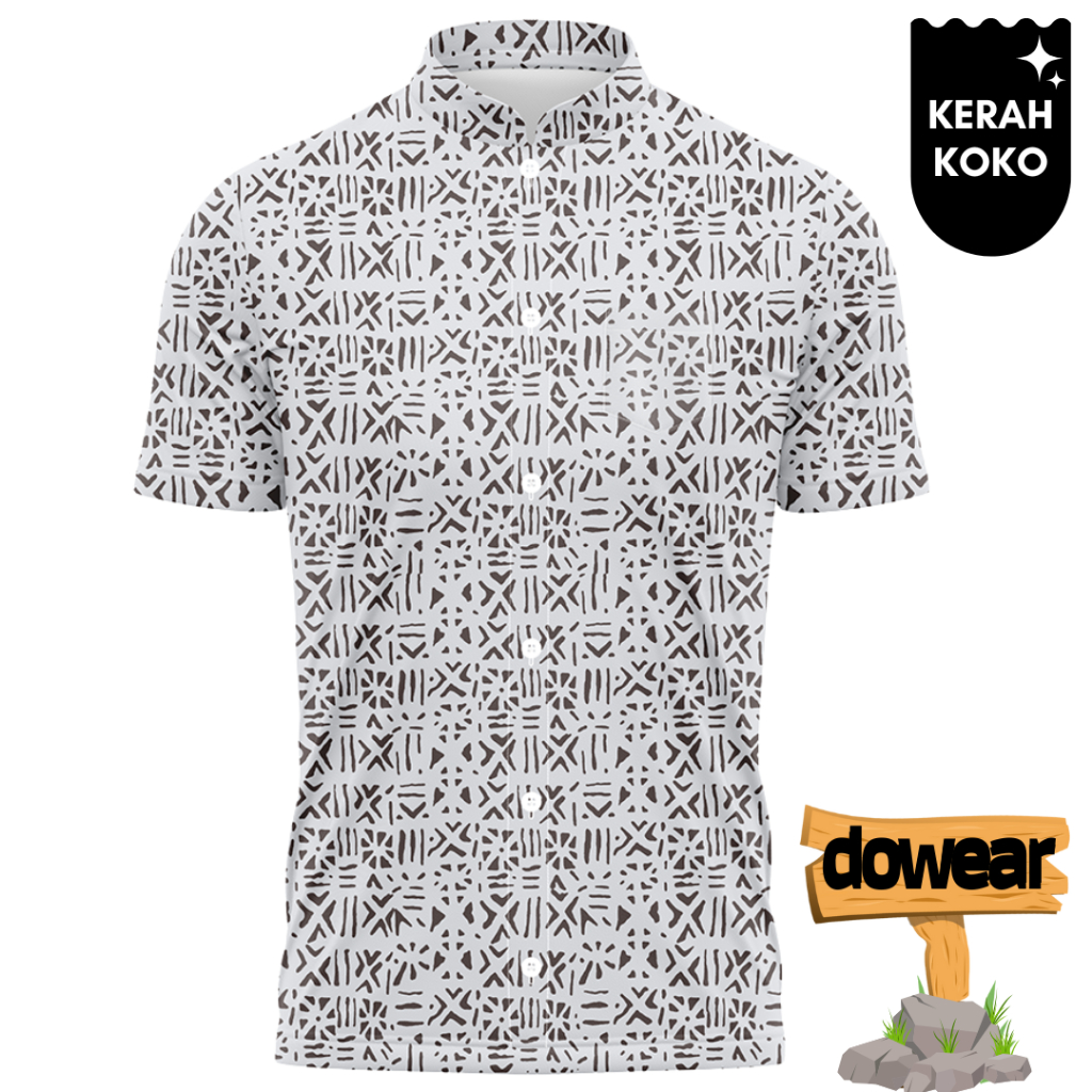 DOWEAR Baju Kemeja Koko Cowok Jumbo Lengan Pendek S-5XL Lebaran Muslim Printing 981 BATIK ALFAN