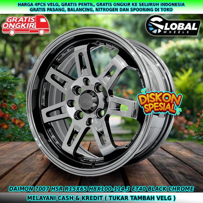Velg black crome R15 cocok untuk mobil Avanza| Veloz| Livina| Xenia| dll velg hsr daimon R15