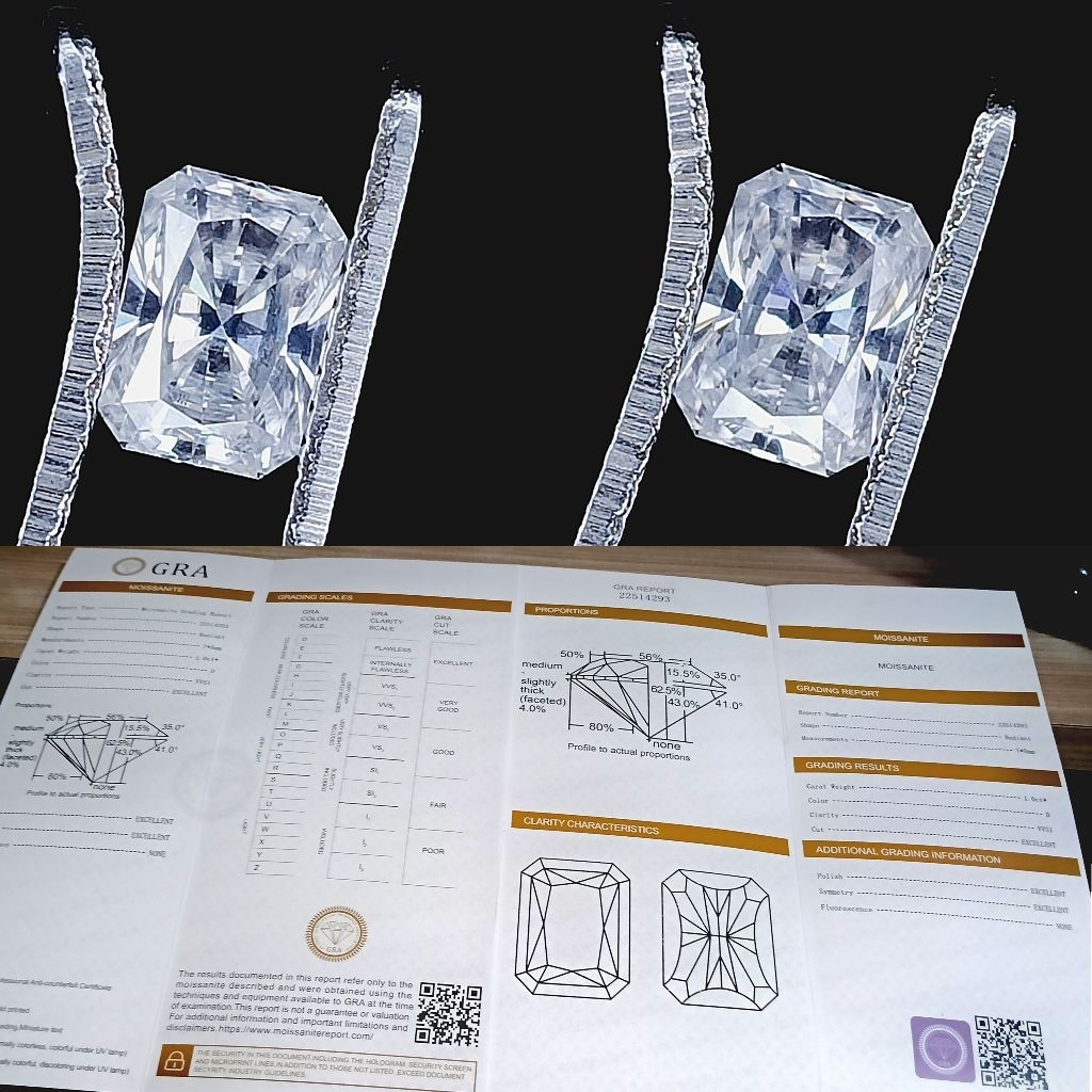 Diamond moissanite colorles radiant cut sertifikat GRA