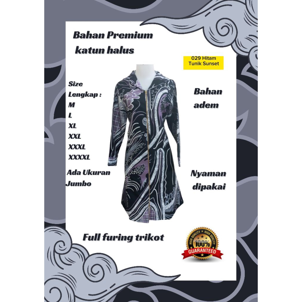 Tunik Batik Wanita Muslim Katun Halus Premium Full Furing Trikot 029 Hitam