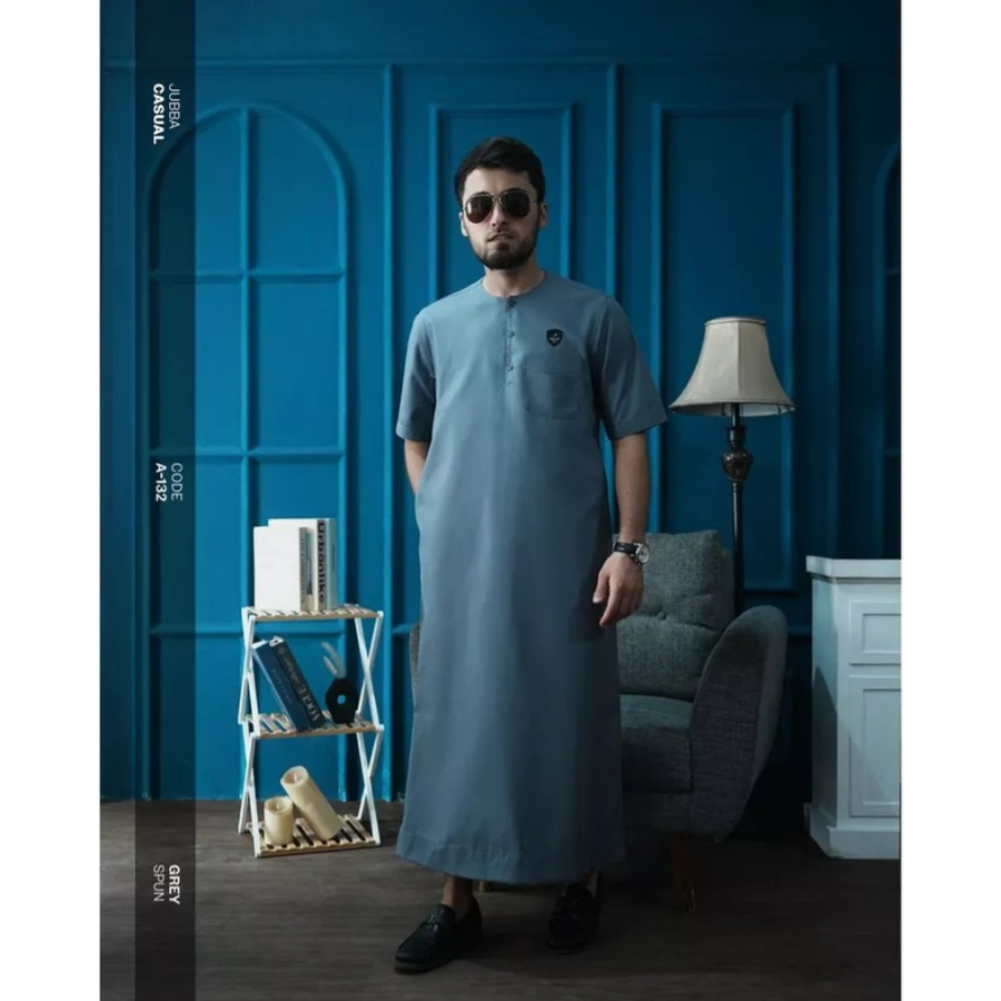 SAMASE Jubba Casual Reguler A132 Lengan Pendek Jubah Ghamis Pria Muslim Dewasa New Samase Official