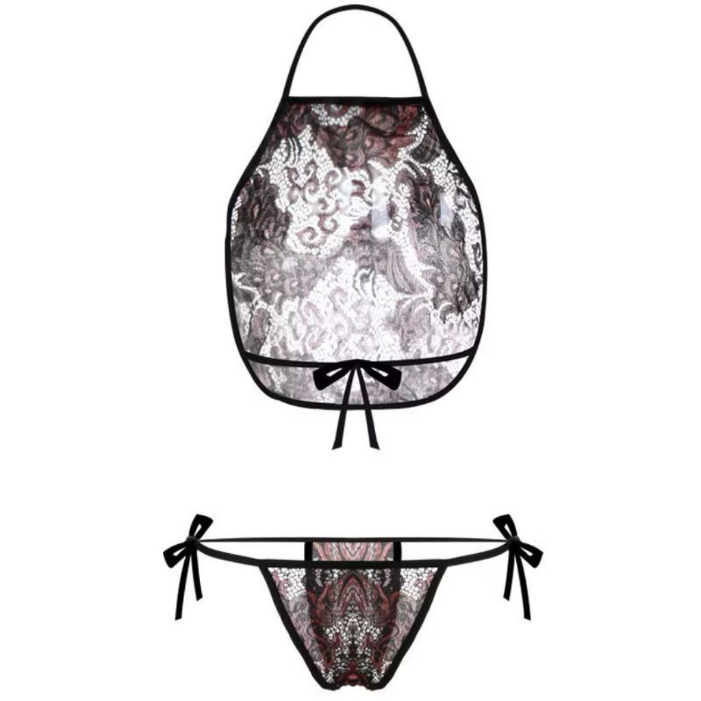 BT1317 Set Lingerie lingeri Baju Tidur Wanita Sexy Model Sweet Apron Motif Batik Celemek Nightdress