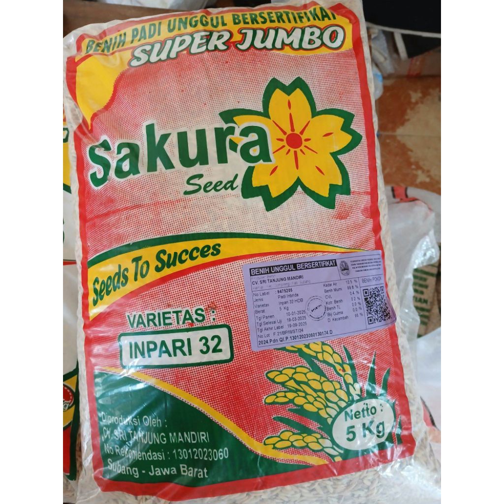 Sakura Benih Padi Inpari 32 JUMBO 5KG Tahan Penyakit Unggul Bersertifikat Super Jumbo Varietas Inpar