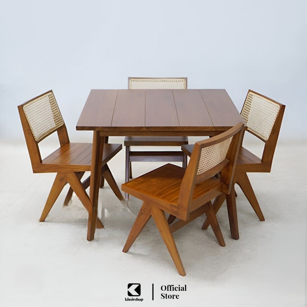 MEJA MAKAN MINIMALIS ROTAN SET MEJA MAKAN 4 KURSI JATI MEJA MAKAN CAFE KURSI MAKAN ROTAN