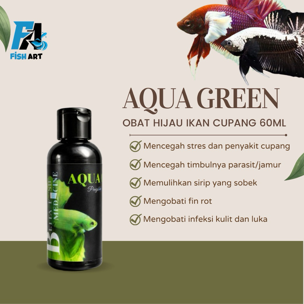 Fish Art • Obat Hijau Ikan Cupang 60ml | Obat Hijau Aqua Green 60ml | Obat Ikan Cupang dan Channa Ob