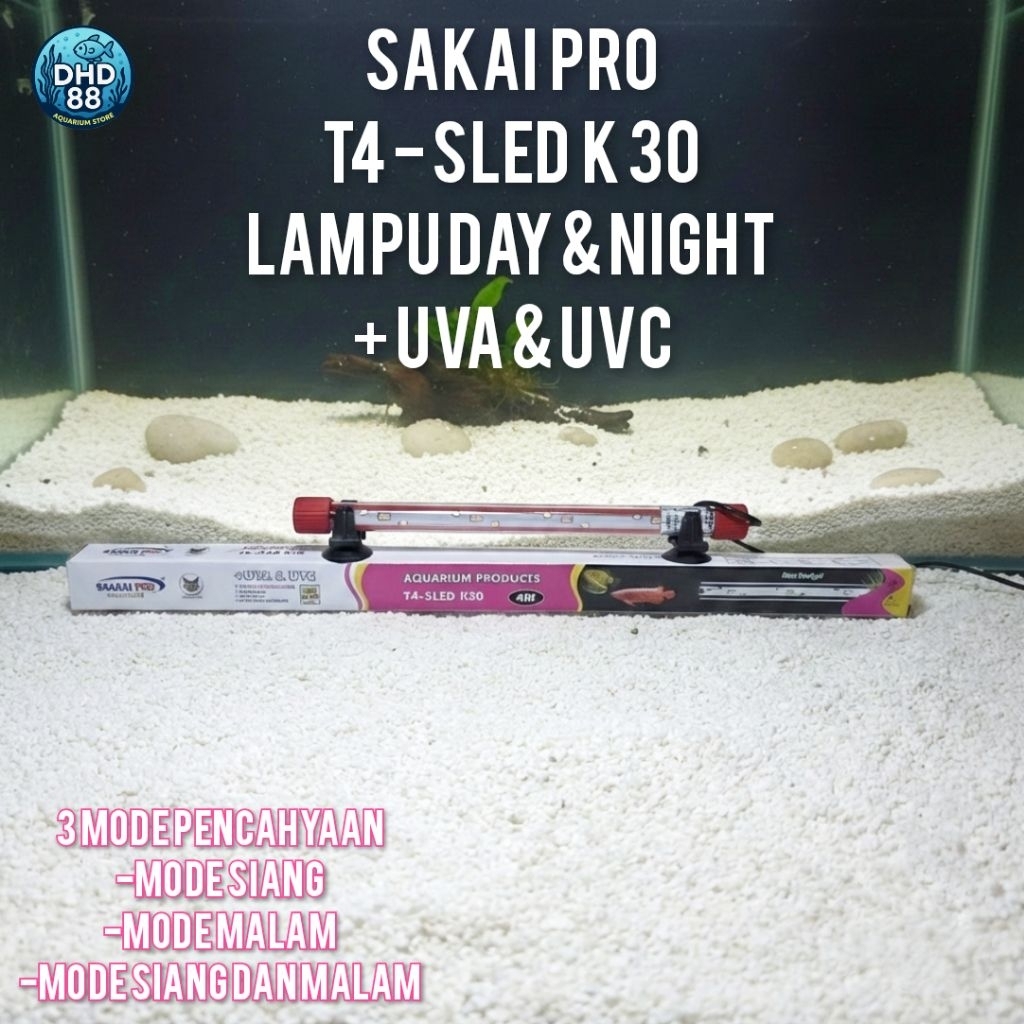 Sakai Pro T4-SLED K30 Lampu Celup Aquarium Day & Night UVA & UVC 3 Mode Pencahayaan Siang dan Malam