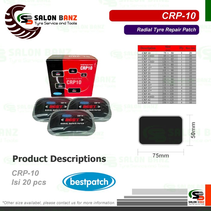 Bestpatch CRP 10 - Bestpatch CRP 12 - Bestpatch CRP 14 - Bestpatch CRP 15 Karet Tambal Ban Luar Best