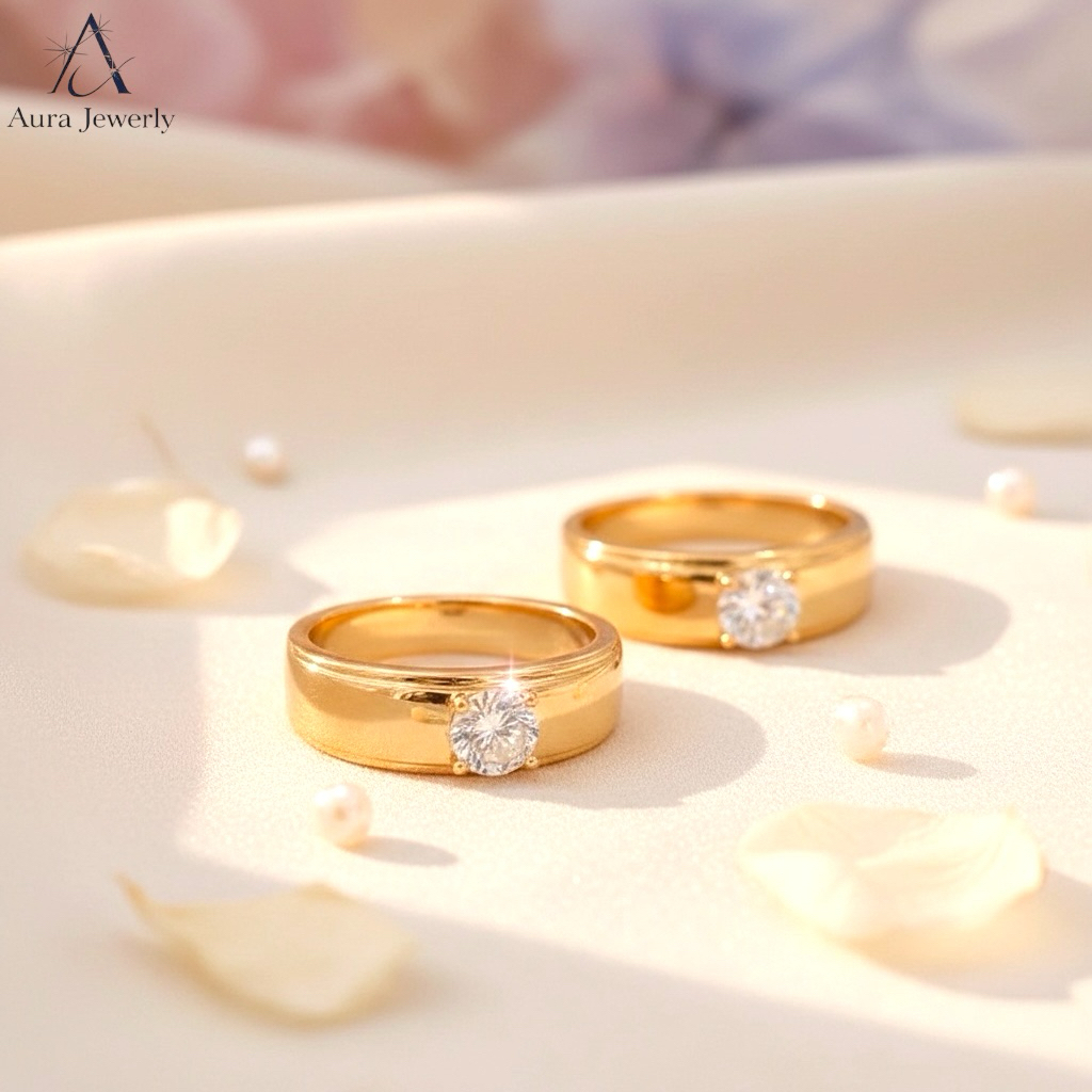 Aura Jewelry Kirim Hari Ini  Cincin Titanium Mata Satu Jihan Lapis Emas