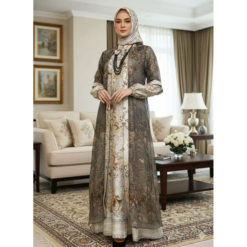 Gamis Organza Mix Marbella Nur Nisa Soft Set Hijab Motif Sultan Elegan - Tatreez Muslim Store
