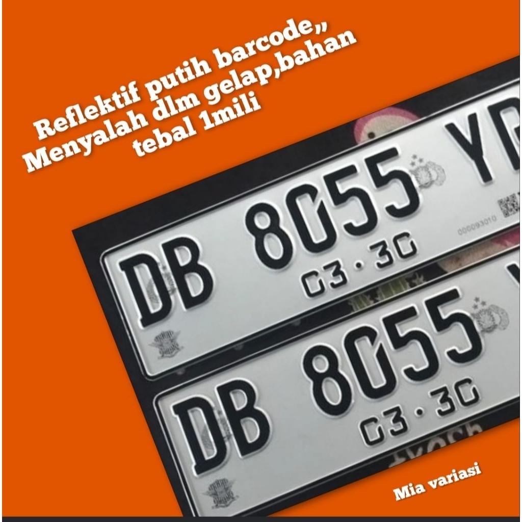 plat mobil reflektif putih barcode scanner